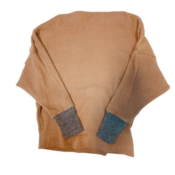 T H M L Anthropology Shoulder Zip Close Sweater Size Medium Dusty Rose Tan - Picture 1 of 7